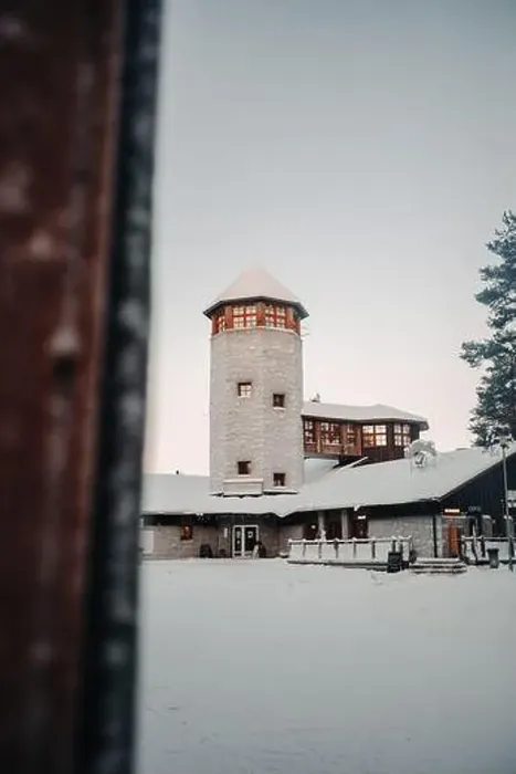 Framed Print : Entrance building in winter to wildlife park in Ranua, Lapland in snowy forest Framed Print : Entrance building in winter to wildlife park in Ranua, Lapland in snowy forest