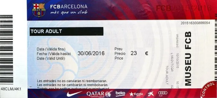 Framed Print : Entrance ticket for the museum and stadium of Barcelona Football Club Catalonia Spain Framed Print : Entrance ticket for the museum and stadium of Barcelona Football Club Catalonia Spain