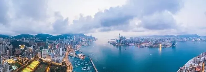 Framed Print : Epic aerial view of evening scene of Victoria Harbour, Hong Kong, famous travel destination, metropolis Framed Print : Epic aerial view of evening scene of Victoria Harbour, Hong Kong, famous travel destination, metropolis