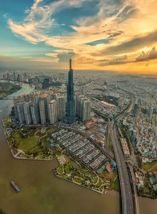 Framed Print : Epic cityscape photo of Saigon skyline at sunset evening Framed Print : Epic cityscape photo of Saigon skyline at sunset evening