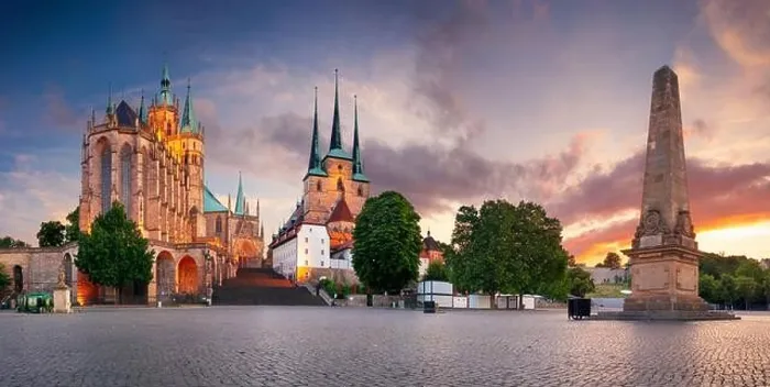 Framed Print : Erfurt, Germany. Cityscape image of downtown Erfurt, Germany with Erfurt Cathedral at summer sunset Framed Print : Erfurt, Germany. Cityscape image of downtown Erfurt, Germany with Erfurt Cathedral at summer sunset