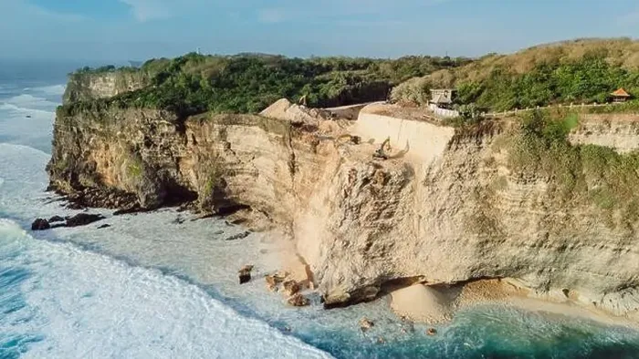 Framed Print : Escalators digging the cliff in Uluwatu, Bali. Aerial drone view Framed Print : Escalators digging the cliff in Uluwatu, Bali. Aerial drone view