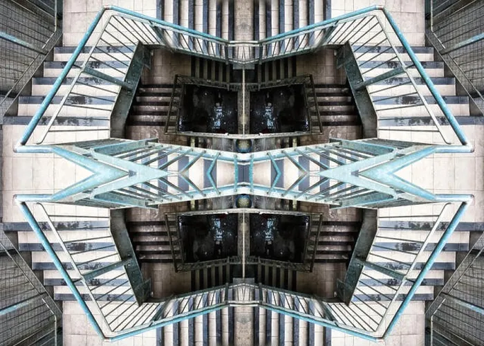 Framed Print : An escher-like view of open-air caged stairwell in wembly Framed Print : An escher-like view of open-air caged stairwell in wembly