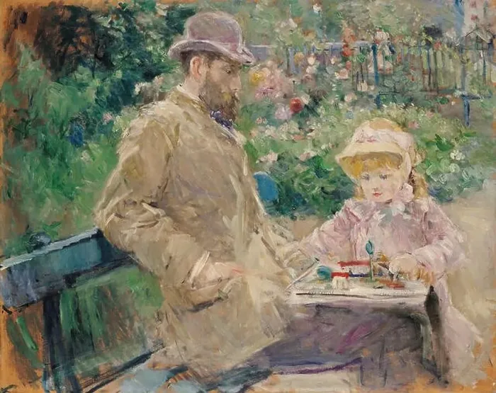 Framed Print : Eugène Manet and His Daughter in the Garden at Bougival Framed Print : Eugène Manet and His Daughter in the Garden at Bougival