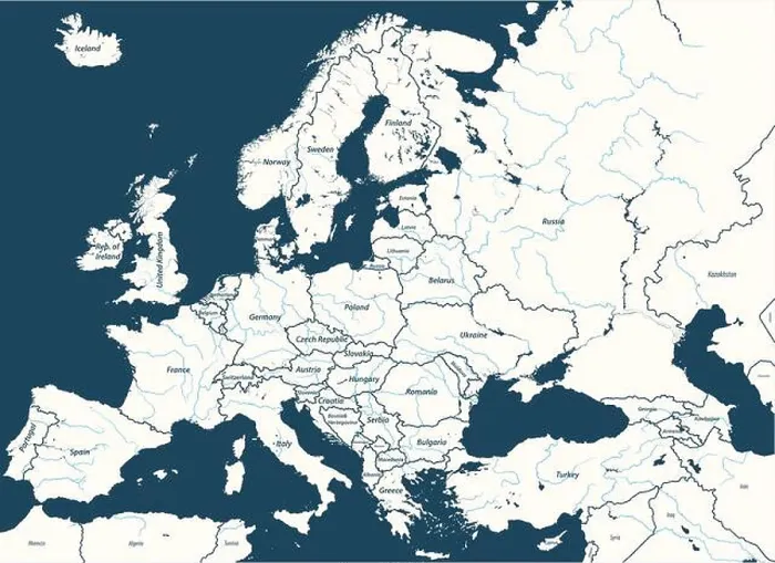 Framed Print : Europe high detailed vector political map with rivers and country names Framed Print : Europe high detailed vector political map with rivers and country names