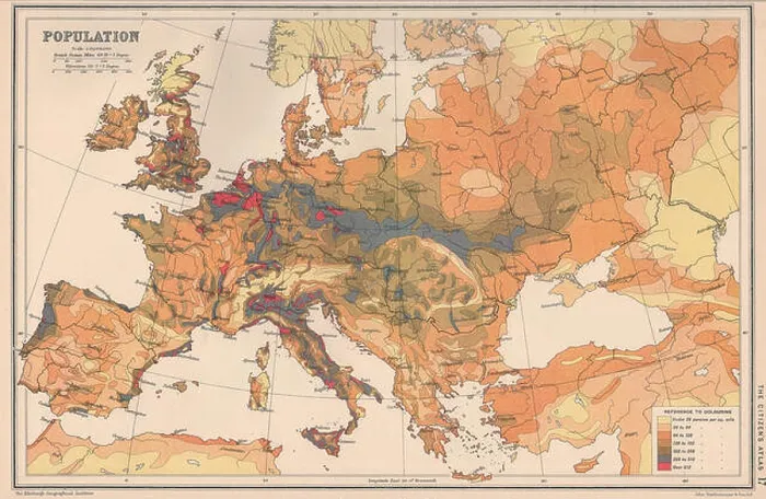 Framed Print : EUROPE: Population density. BARTHOLOMEW, 1924 vintage map Framed Print : EUROPE: Population density. BARTHOLOMEW, 1924 vintage map