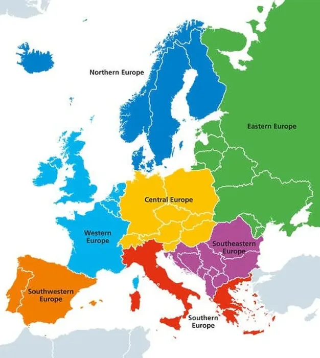 Framed Print : Europe regions, political map, with single countries Framed Print : Europe regions, political map, with single countries