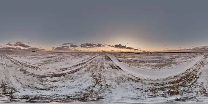 Framed Print : evening 360 hdri panorama on farming field with snow Framed Print : evening 360 hdri panorama on farming field with snow