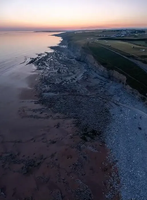Framed Print : Evening Aerial view of Southerndown Beach, Wales, United Kingdom
