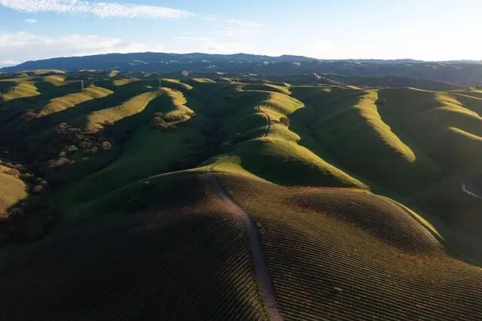 Framed Print : Evening sunlight shines on rolling hills in the scenic Tri-valley region of Northern California, just east of San Francisco Bay