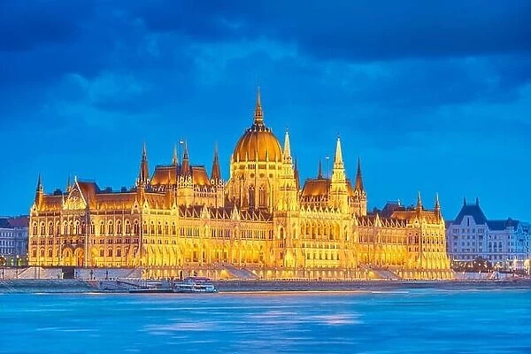 Evening view at Hungarian Parliament building, Budapest, Hungary