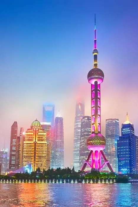 Framed Print : Evening view at Oriental Pearl TV Tower, Pudong, Shanghai, China Framed Print : Evening view at Oriental Pearl TV Tower, Pudong, Shanghai, China