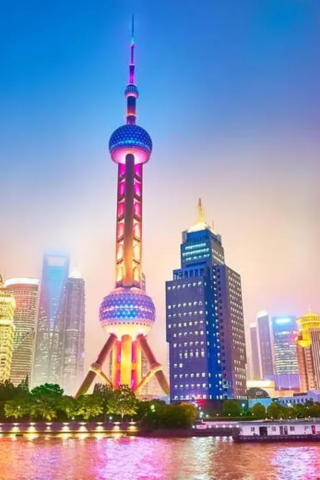 Framed Print : Evening view at Oriental Pearl TV Tower, Pudong, Shanghai, China Framed Print : Evening view at Oriental Pearl TV Tower, Pudong, Shanghai, China