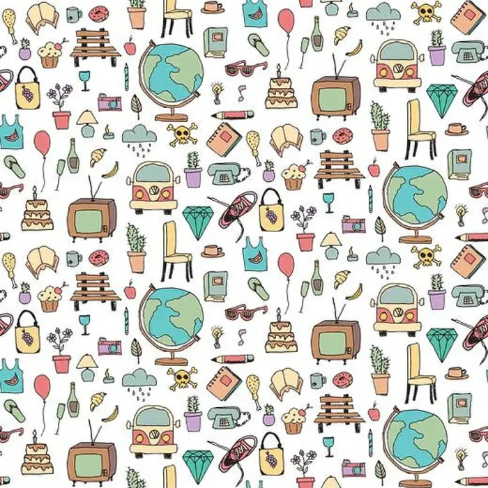 Framed Print : Everyday things, handdrawn, colorful, seamless pattern, vector illustration Framed Print : Everyday things, handdrawn, colorful, seamless pattern, vector illustration