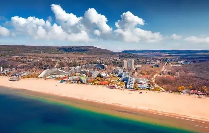Framed Print : Exciting spring view from flying drone of Albena Beach Framed Print : Exciting spring view from flying drone of Albena Beach