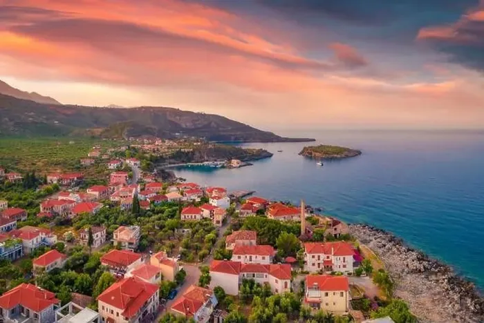 Framed Print : Exciting summer view from flying drone of Kardamili port Framed Print : Exciting summer view from flying drone of Kardamili port