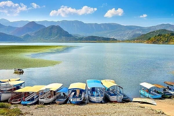 Excursion boats waiting for tourists, Skadar Lake, Montenegro