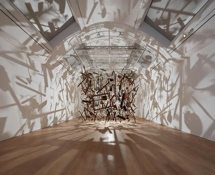 Framed Print : Exhibition Gallery with Cornelia Parker's Exploding Shed Framed Print : Exhibition Gallery with Cornelia Parker's Exploding Shed