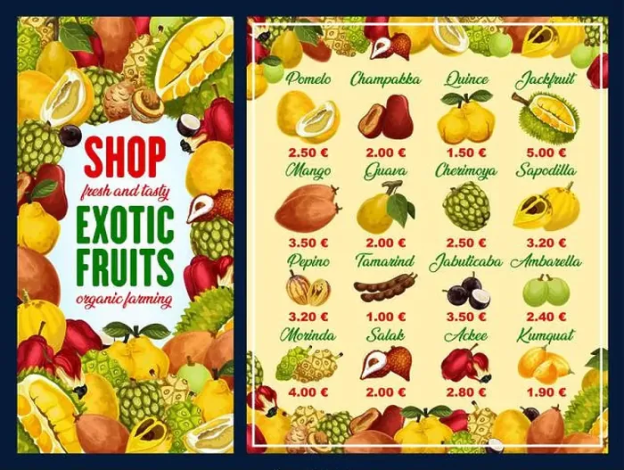 Framed Print : Exotic fruit shop menu with tropical berries vector frame Framed Print : Exotic fruit shop menu with tropical berries vector frame