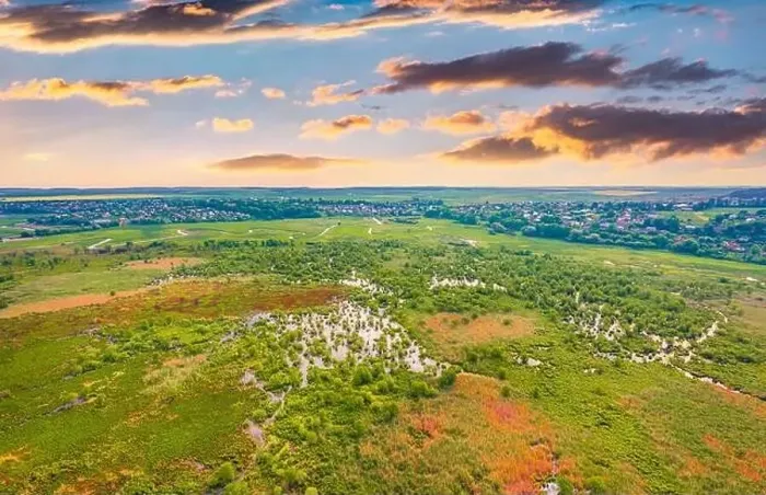 Framed Print : Exotic summer view from flying drone of flooded valley of Seret river Framed Print : Exotic summer view from flying drone of flooded valley of Seret river