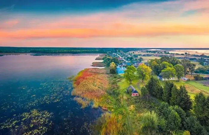 Framed Print : Fabulous view from flying drone of Ostrivianske Lake Framed Print : Fabulous view from flying drone of Ostrivianske Lake