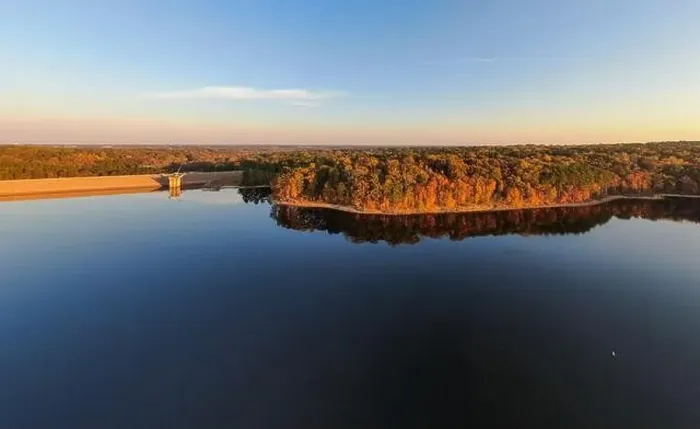 Framed Print : Fall Foliage at Falls Lake, Raleigh NC - Drone Framed Print : Fall Foliage at Falls Lake, Raleigh NC - Drone