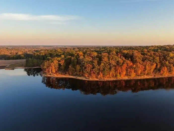 Framed Print : Fall Foliage at Falls Lake, Raleigh NC - Drone Framed Print : Fall Foliage at Falls Lake, Raleigh NC - Drone