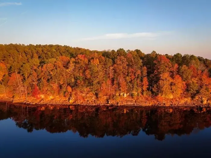 Framed Print : Fall Foliage at Falls Lake, Raleigh NC - Drone Framed Print : Fall Foliage at Falls Lake, Raleigh NC - Drone