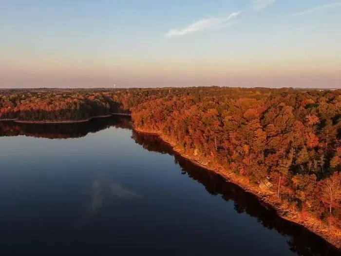 Framed Print : Fall Foliage at Falls Lake, Raleigh NC - Drone Framed Print : Fall Foliage at Falls Lake, Raleigh NC - Drone