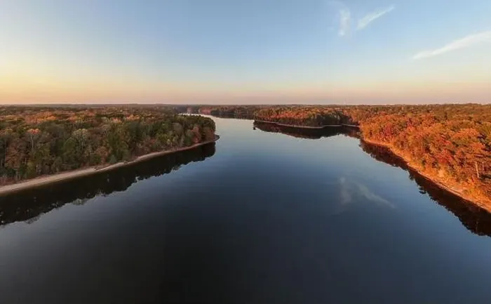 Framed Print : Fall Foliage at Falls Lake, Raleigh NC - Drone Framed Print : Fall Foliage at Falls Lake, Raleigh NC - Drone
