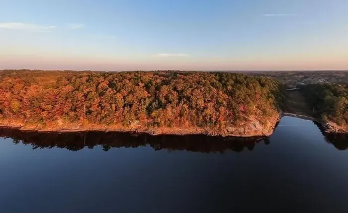 Framed Print : Fall Foliage at Falls Lake, Raleigh NC - Drone Framed Print : Fall Foliage at Falls Lake, Raleigh NC - Drone