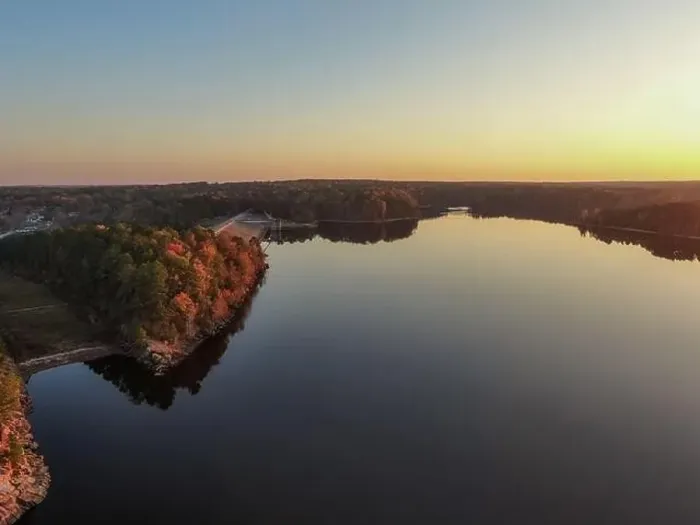 Framed Print : Fall Foliage at Falls Lake, Raleigh NC - Drone Framed Print : Fall Foliage at Falls Lake, Raleigh NC - Drone