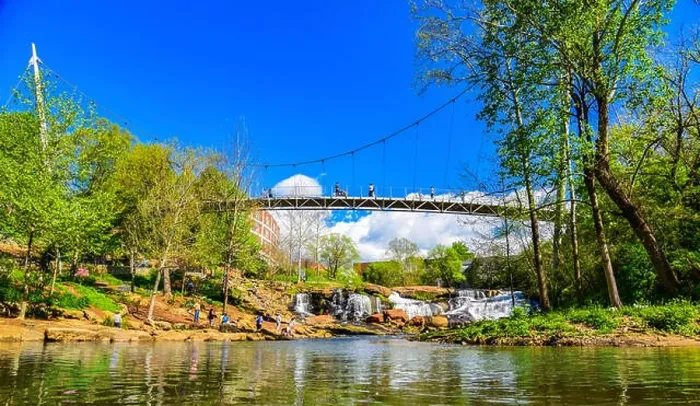 Framed Print : Falls Park Reedy River and Liberty Bridge Panorama Framed Print : Falls Park Reedy River and Liberty Bridge Panorama