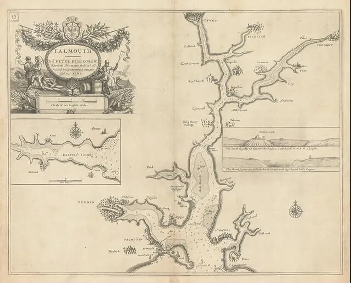 Framed Print : FALMOUTH, Carrick Roads & Helford River sea chart. Truro. COLLINS 1723 old map Framed Print : FALMOUTH, Carrick Roads & Helford River sea chart. Truro. COLLINS 1723 old map