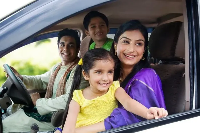 Framed Print : Family sitting inside a car Framed Print : Family sitting inside a car