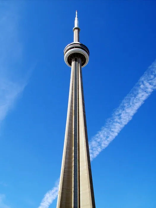 Framed Print : Famous Canadian landmark CN Tower against blue sky Framed Print : Famous Canadian landmark CN Tower against blue sky
