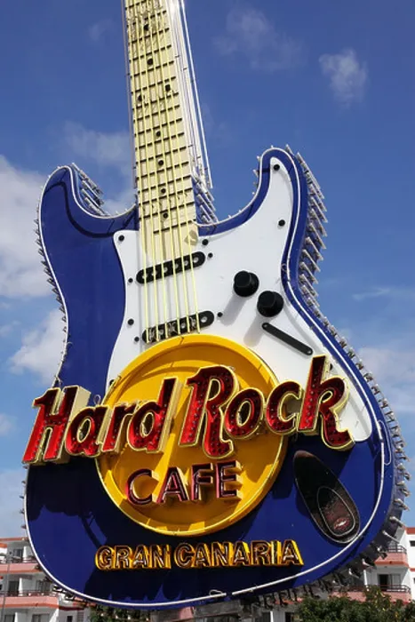 Framed Print : the famous hard rock cafe guitar sign outside playa del ingles gran canaria Framed Print : the famous hard rock cafe guitar sign outside playa del ingles gran canaria