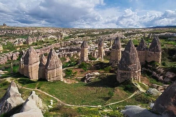 Famous Love valley with penis shape rocks in Cappadocia, Turkey