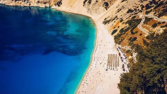 Framed Print : Famous Myrtos beach from overlook Framed Print : Famous Myrtos beach from overlook