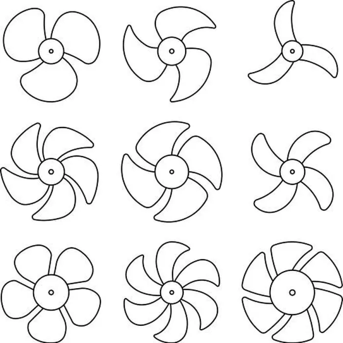 Framed Print : Fan blades icon set. Spare parts. Thin line vector
