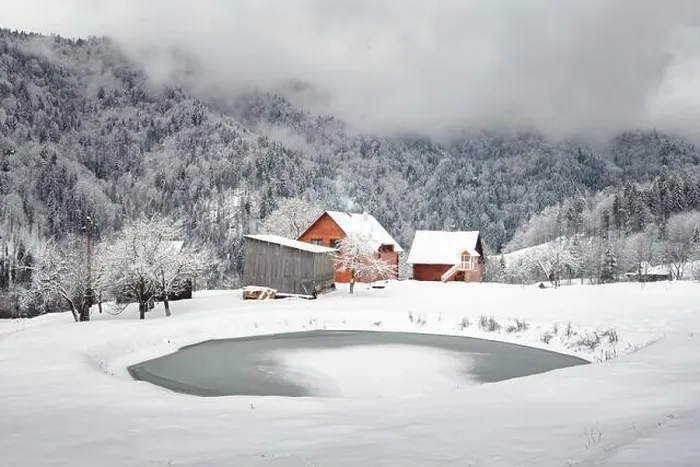 Framed Print : Fantastic landscape with snowy mountains, trees and houses. Carpathian mountains, Ukraine, Europe Framed Print : Fantastic landscape with snowy mountains, trees and houses. Carpathian mountains, Ukraine, Europe