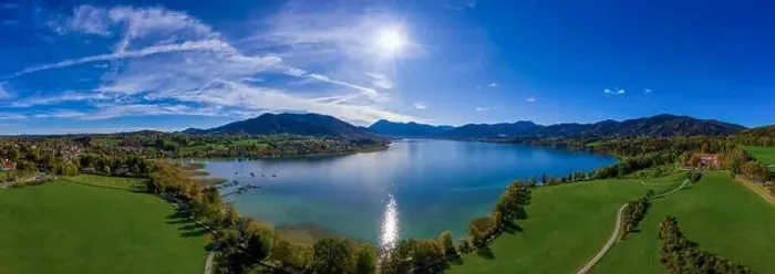 Framed Print : Fantastic panoramic view over the bavarian lake Tegernsee in autumn with fall colors, made by a drone Framed Print : Fantastic panoramic view over the bavarian lake Tegernsee in autumn with fall colors, made by a drone