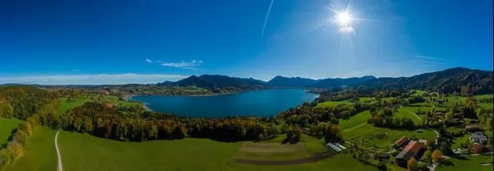 Framed Print : Fantastic panoramic view over the bavarian lake Tegernsee in autumn with fall colors, made by a drone at a sunny day Framed Print : Fantastic panoramic view over the bavarian lake Tegernsee in autumn with fall colors, made by a drone at a sunny day