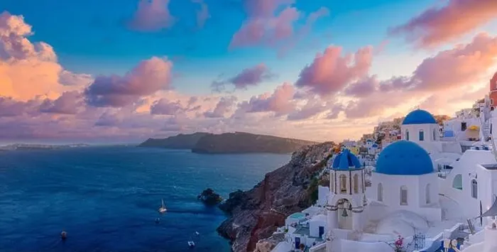 Framed Print : Fantastic sunset landscape of famous travel and vacation destination. Luxury summer adventure concept. Wonderful view of Oia village, Santorini Greece Framed Print : Fantastic sunset landscape of famous travel and vacation destination. Luxury summer adventure concept. Wonderful view of Oia village, Santorini Greece