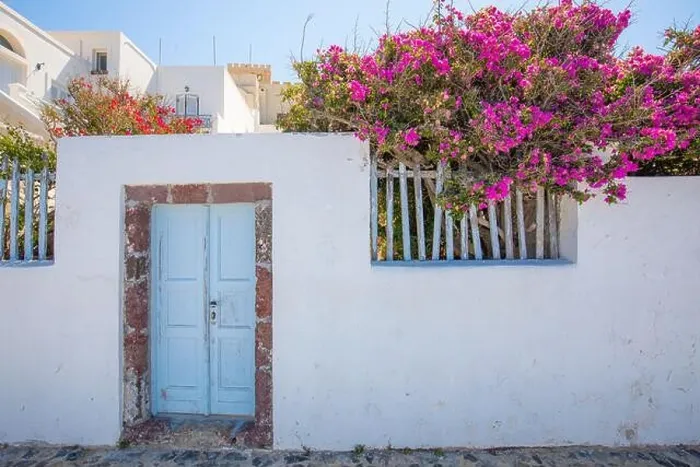 Framed Print : Fantastic travel background, Santorini urban street landscape. Blue door or gate stairs and white architecture under sunny sky. Amazing summer scene Framed Print : Fantastic travel background, Santorini urban street landscape. Blue door or gate stairs and white architecture under sunny sky. Amazing summer scene