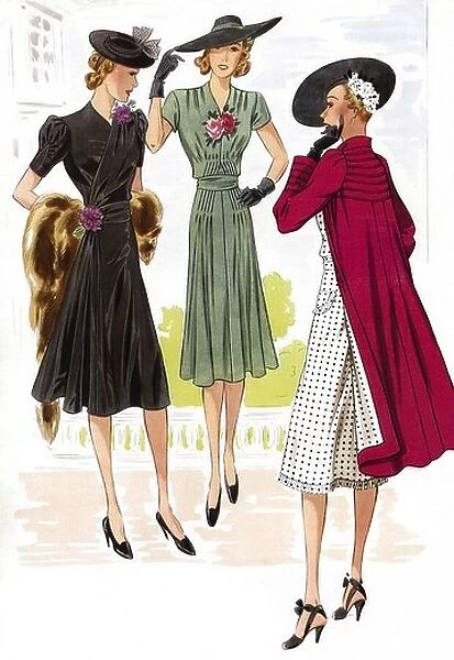 fashion, 1930s, ladie's fashion, elegant fashion, 20th century, historic, historical, clothes, dress, dresses, ladie's, elegance, skirt, fur