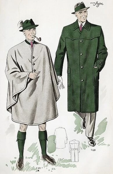 fashion, 1950s, clothes, clothing, men's fashion, two men with traditional coats, illustration from: 'Trachtenmodelle fuer Damen und Herren', No