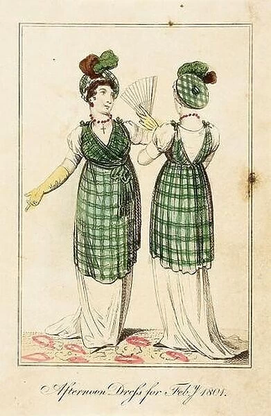 Fashion Plate, Afternoon Dress for Lady's Monthly Museum'. England, London, February 1801. Prints; etchings. Hand-colored etching on paper