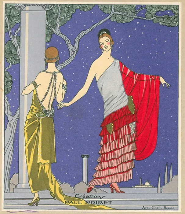 Framed Print : Fashion plate from Art Gout Beauté showing evening wear by Paul Poiret Framed Print : Fashion plate from Art Gout Beauté showing evening wear by Paul Poiret
