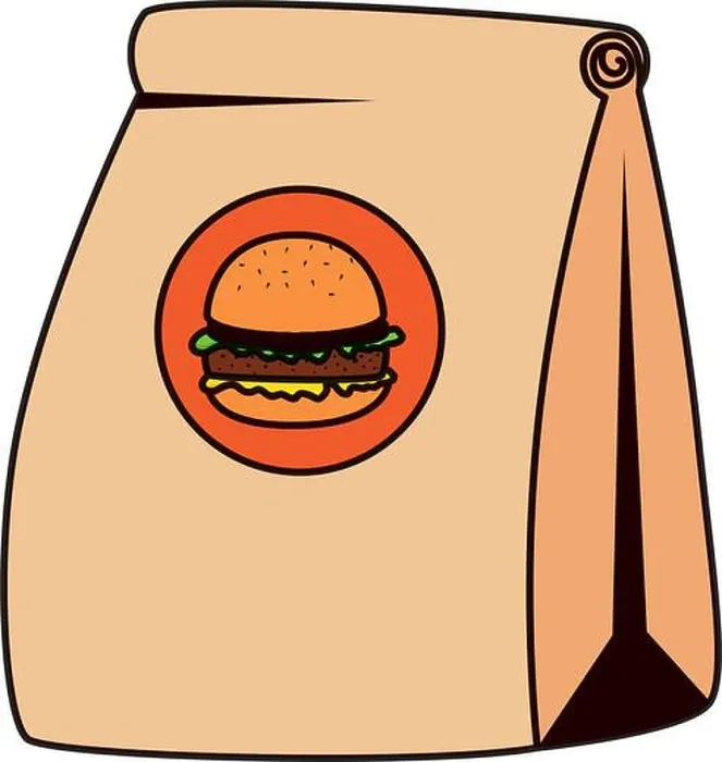 Framed Print : fast food paper bag with hamburger vector illustration design Framed Print : fast food paper bag with hamburger vector illustration design